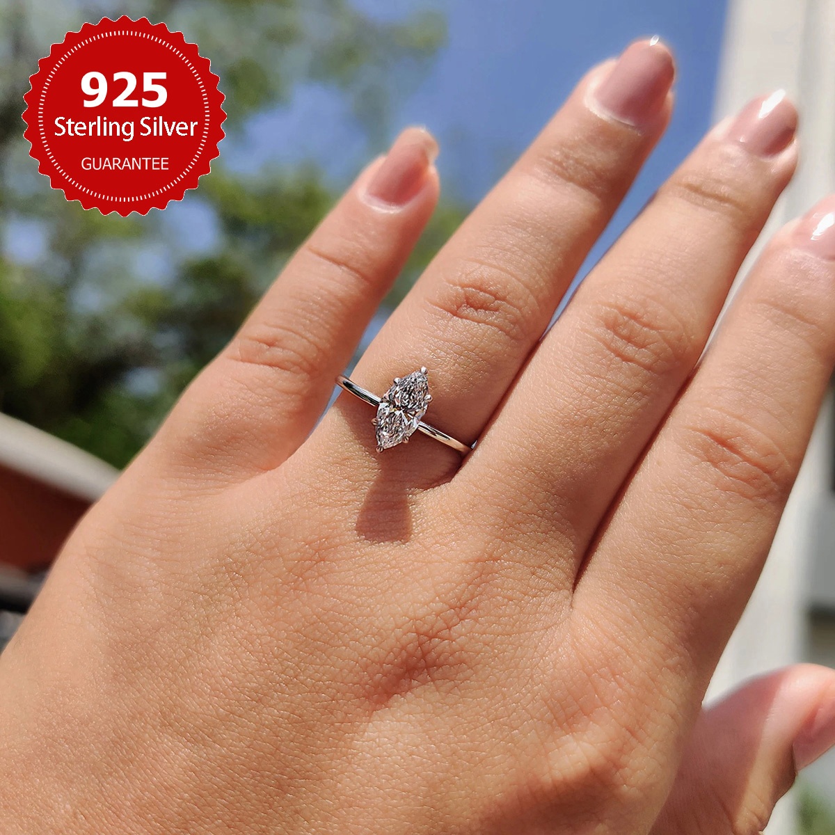 1ct Marquise Moissanite Engagement Ring 925 Sterling Silver 6 Prong Setting